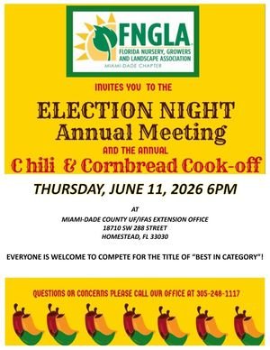 Flyer for chapter election night and annual chili and cornbread cookoff