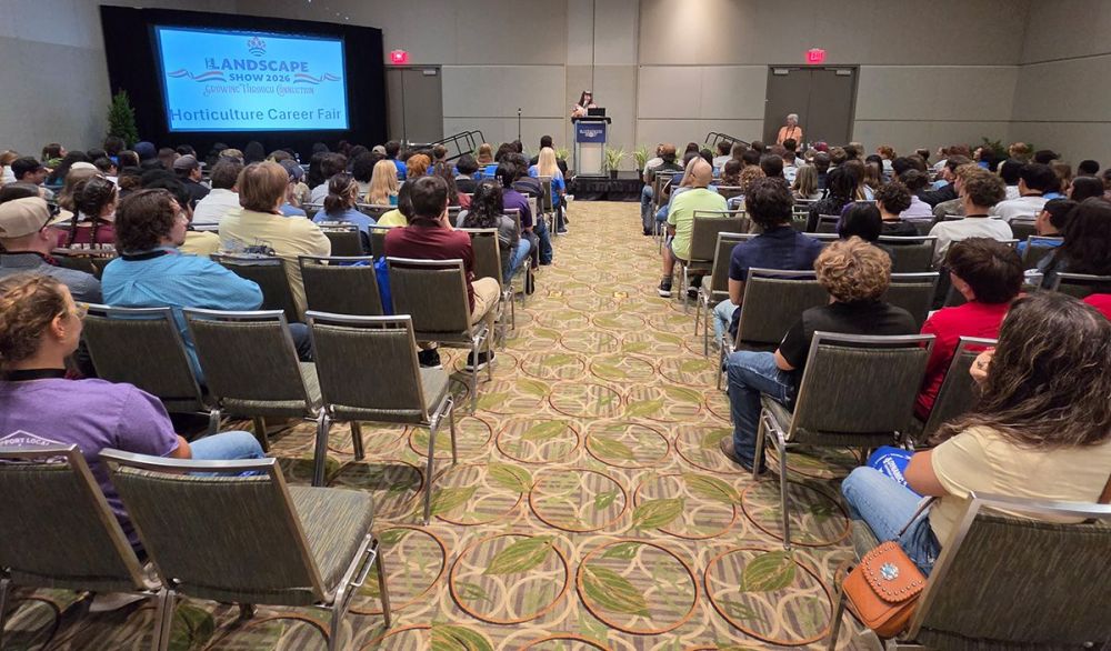 FNGLA 2026-27 President Jennifer Parrish welcomes students to the FNGLA Horticulture Career Fair at The 2026 Landscape Show.  FNGLA Photo